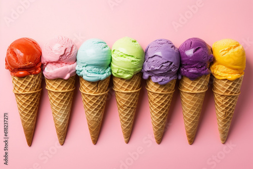  ice cream on color background.Generative Ai.