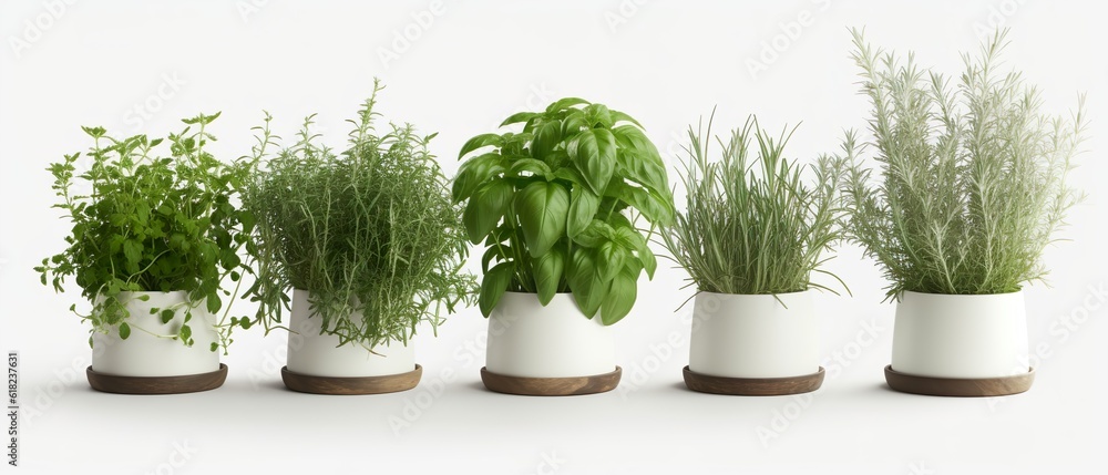 Set of Potted Green Herbs on Transparent Background: Basil, Mint, Chives, and Rosemary Set of Potted Green Herbs on Transparent Background: Basil, Mint, Chives, and Rosemary