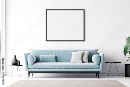 big frame for mockup with blue sofa and white
