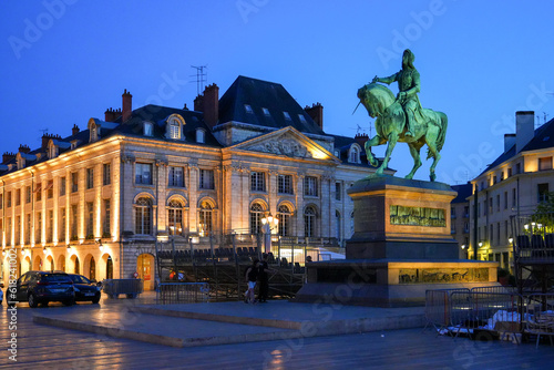Equestrian statue of Joan of Arc holding a sword facing down on the Place du Martroi in the city center of Orléans in the department of Loiret, Centre-Val de Loire, France photo