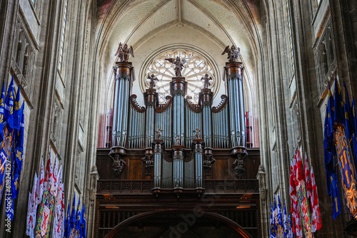 Organ of the Orléans Cathedral of Sainte Croix ("Holy Cross") in the French department of Loiret in the Center of France