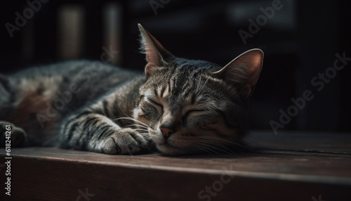 Fluffy kitten sleeping, peaceful and charming indoors generated by AI © Gstudio