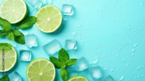 Ice cube with mind and sliced lime background