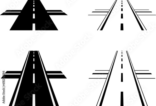 交差する直線道路のイラストセット