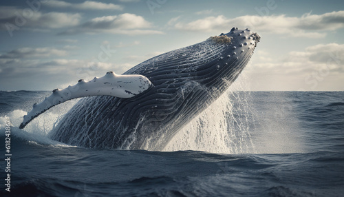 Majestic humpback breaches, splashing in the waves generated by AI © Gstudio