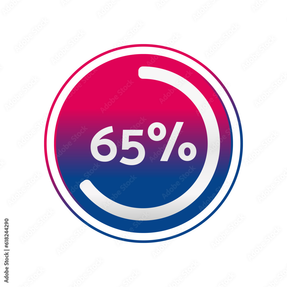 65 percent circle chart, isolated symbol. Vector red blue gradient element. Percentage Infographic sign. Illustration, icon for business, finance, progress, report, web design, download 65 percent circle chart, isolated symbol. Vector red blue gradient element. Percentage Infographic sign. Illustration, icon for business, finance, progress, report, web design, download