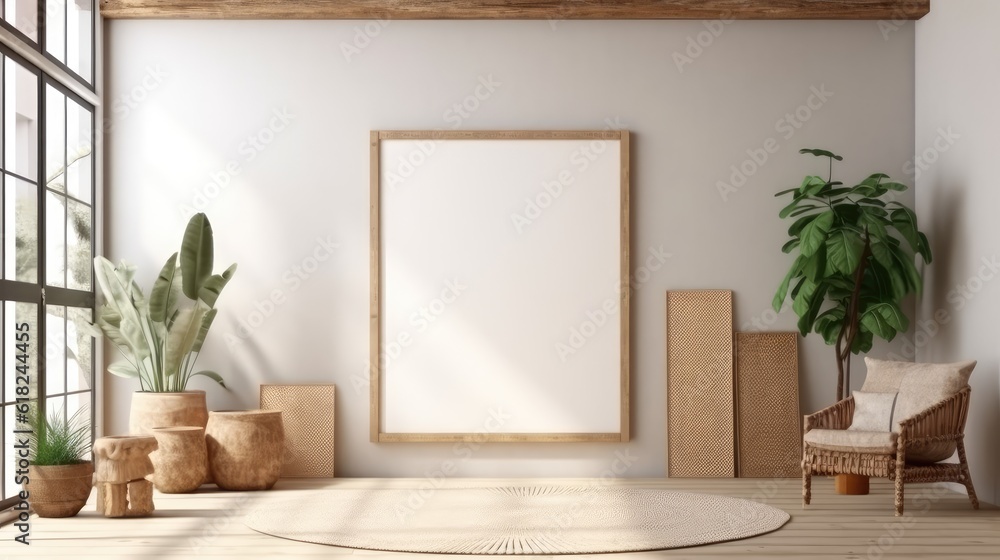 Boho-Chic Interior with Photoframe Mockup Boho-Chic Interior with Photoframe Mockup