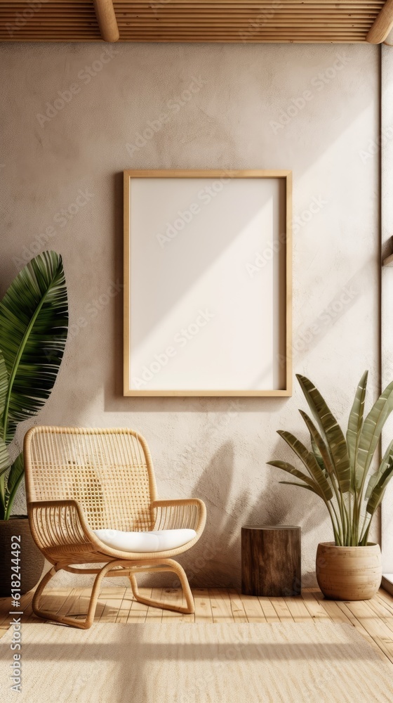 Boho-Chic Interior with Photoframe Mockup Boho-Chic Interior with Photoframe Mockup