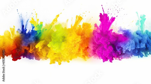 Colourful Holi Rainbow Explosion. Isolated White Powder Splash Panorama, Perfect Background for Your Creative Designs: Generative AI