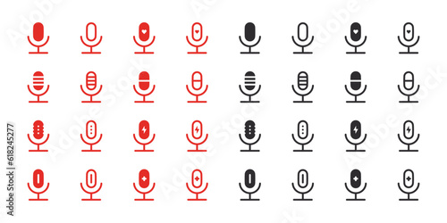 Microphone icons set. Red and black microphone icons. Vector scalable graphics