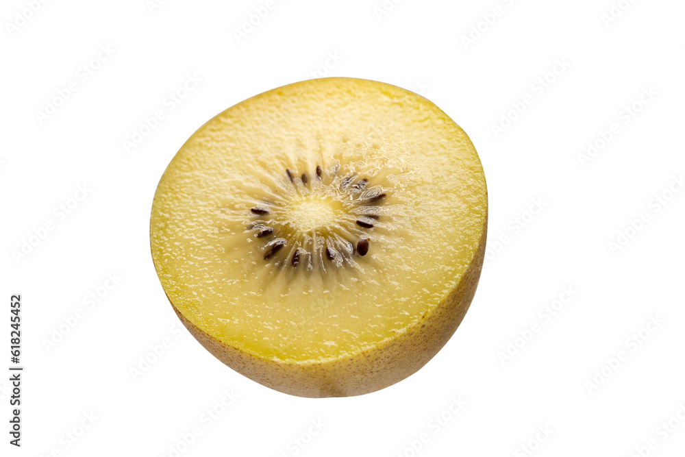 Gold kiwi fruit and slice half transparency background Gold kiwi fruit and slice half transparency background
