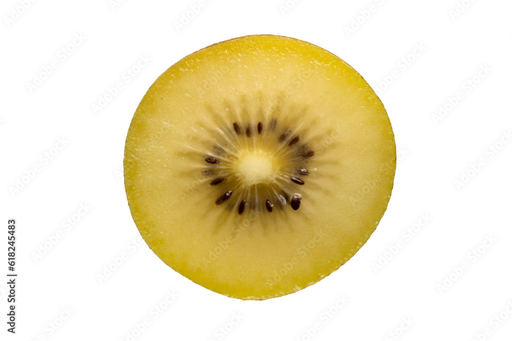 Gold kiwi fruit and slice half transparency background Gold kiwi fruit and slice half transparency background