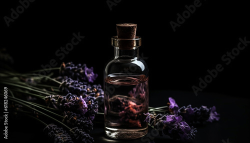 Organic aromatherapy oil in glass bottle for relaxation generated by AI