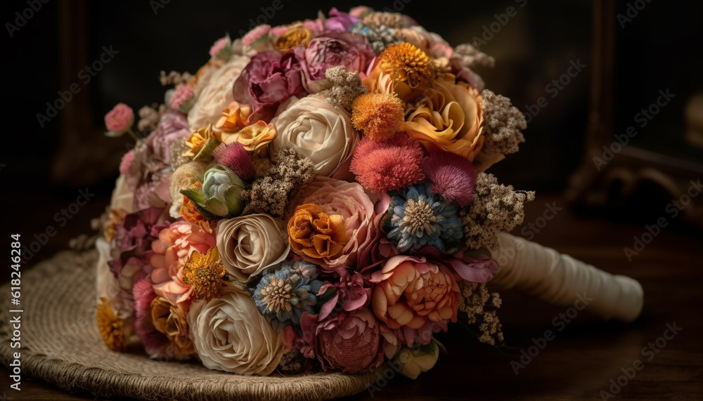 Rustic bouquet of fresh flowers, a romantic gift generated by AI