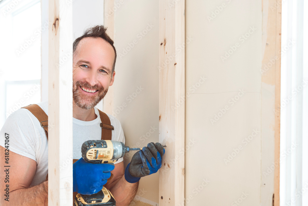 Construction Worker Building renovation an old house Construction Worker Building renovation an old house