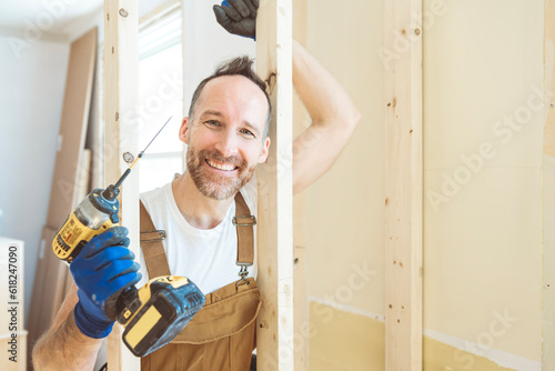 Construction Worker Building renovation an old house