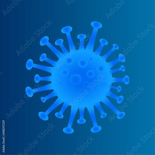 Coronavirus vector cell or covid-19 cell and omicron on blue background.