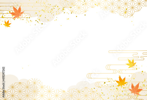 秋　紅葉　和柄　金・高級感・雲　背景　敬老の日　お歳暮