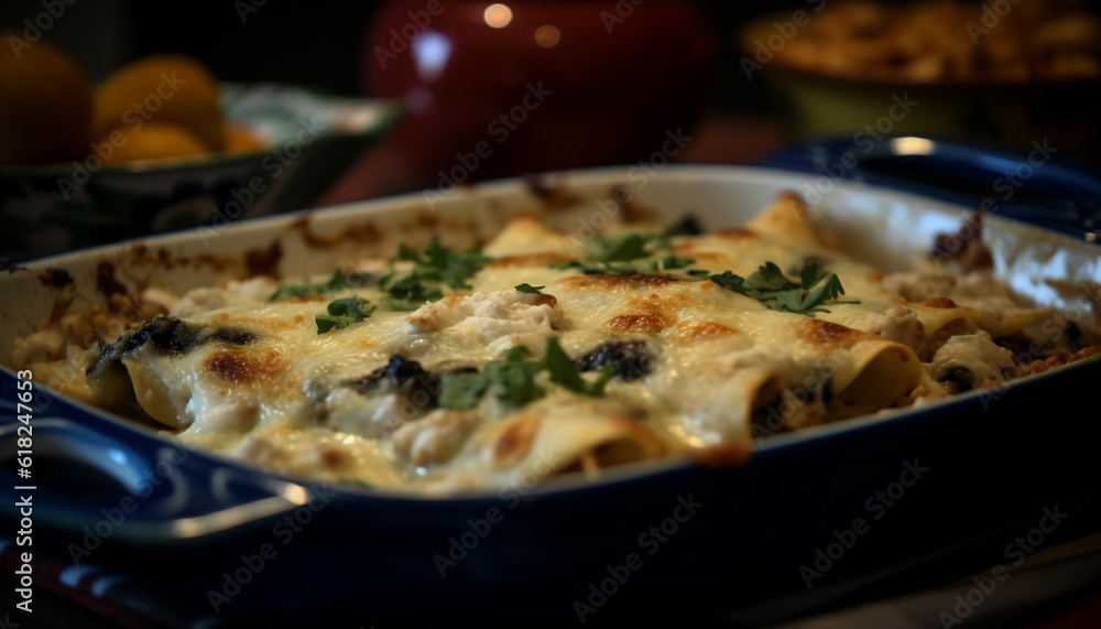 Healthy vegetarian lasagna baked with fresh vegetables generated by AI Healthy vegetarian lasagna baked with fresh vegetables generated by AI