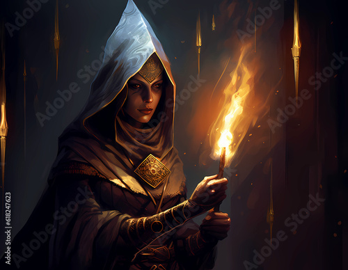 fantasy sorceress with flaming torch