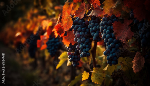 Ripe grape bunches signal autumn winemaking season generated by AI