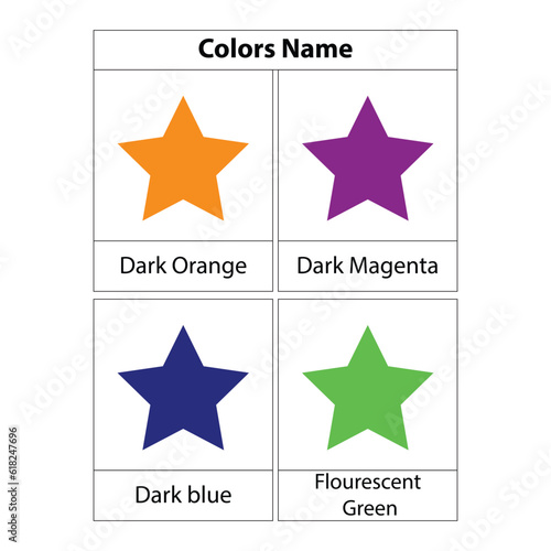 Different color Star Learning colors name. Vector illustration. white background. Vector illustration.