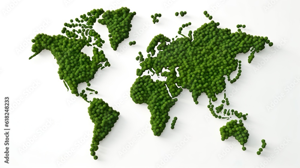 Green World Map - 3D Tree or Forest Shape of World Map