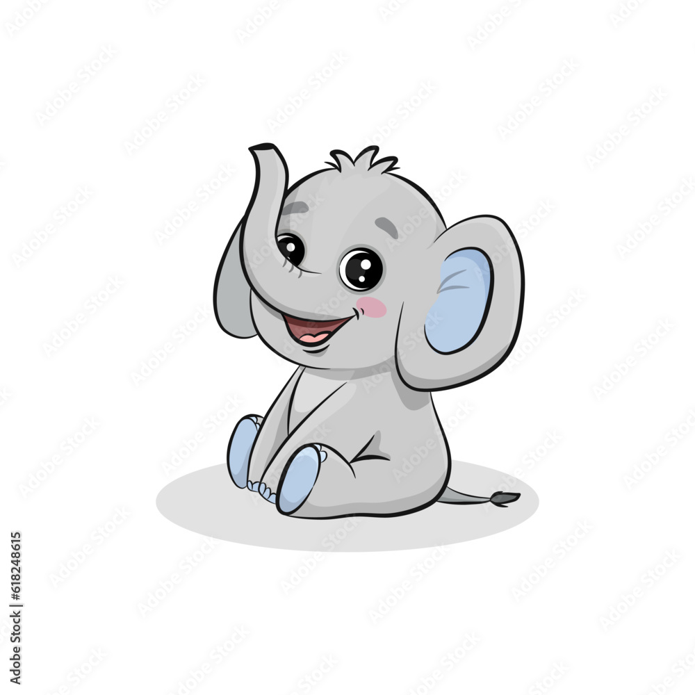 Obraz premium Funny cartoon elephant. Cute animal. Vector illustration