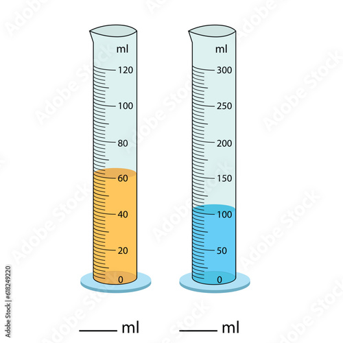  Measuring cylinder. Vector illustration. Cylinder graduated tube vector glass chemistry measuring volume. Measuring the volume of the beaker. Measuring activity. Graduated Cylinder