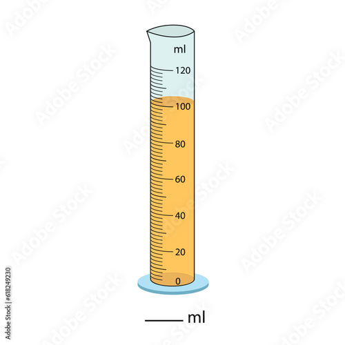  Measuring cylinder. Vector illustration. Cylinder graduated tube vector glass chemistry measuring volume. Measuring the volume of the beaker. Measuring activity. Graduated Cylinder