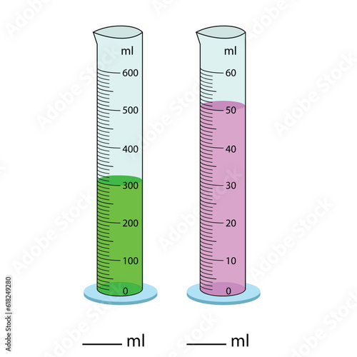  Measuring cylinder. Vector illustration. Cylinder graduated tube vector glass chemistry measuring volume. Measuring the volume of the beaker. Measuring activity. Graduated Cylinder