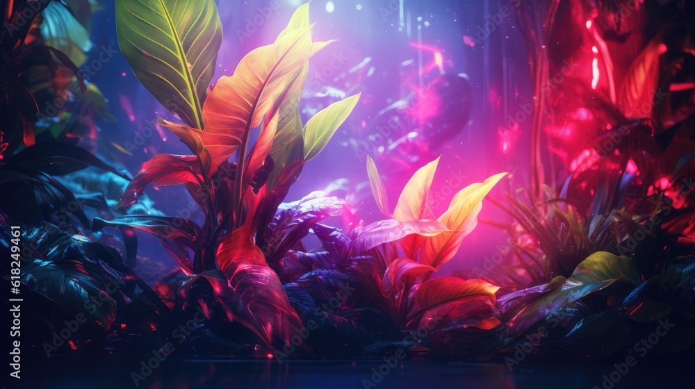 Fototapeta premium Tropical Leaves with Vibrant Vivid Color Style Backdrop