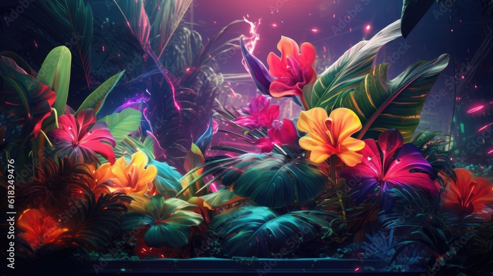 Obraz premium Tropical Leaves with Vibrant Vivid Color Style Backdrop