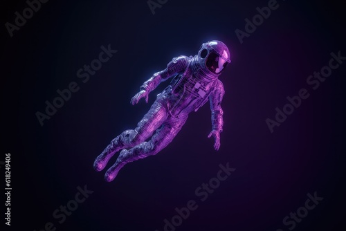 Futuristic neon astronaut on a black background.