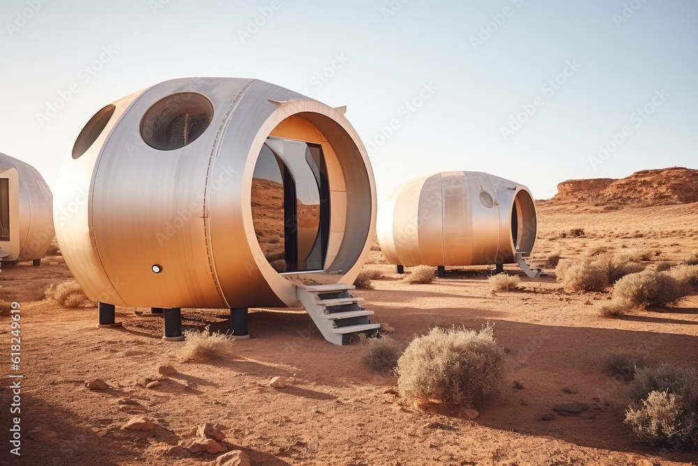 photo of modular pod in the desert Generative AI photo of modular pod in the desert Generative AI