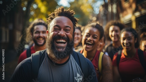Supportive Friends - A Heartwarming Image Of An Obese Individual Laughing With Friends After A Workout Session. Generative AI © Mustafa