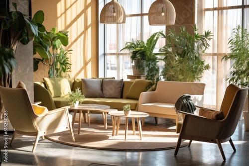 Hotel lobby with Scandinavian style furniture strong