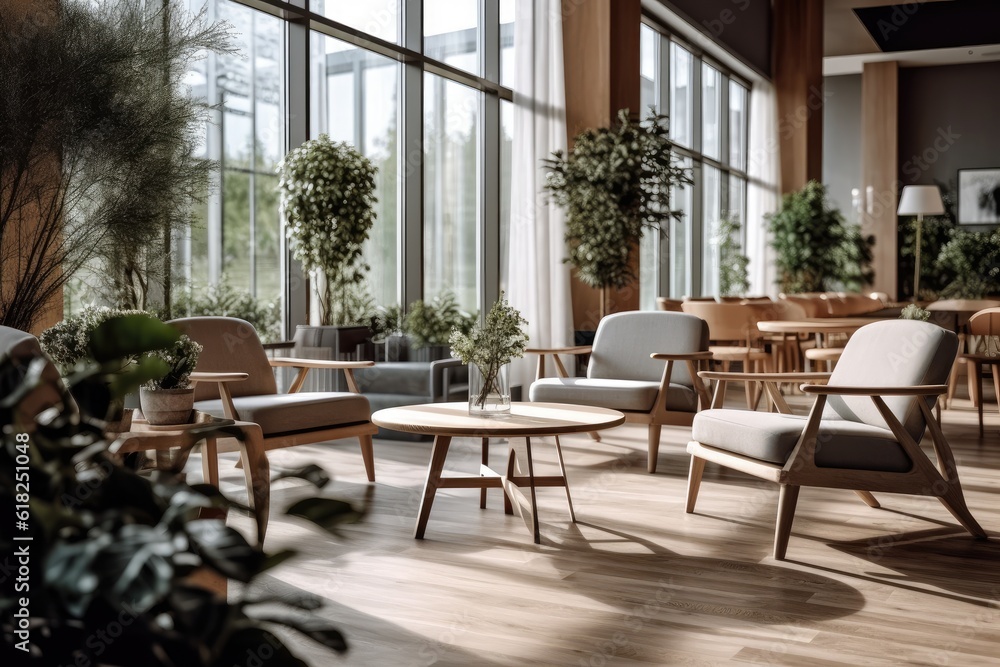 Hotel lobby with Scandinavian style furniture strong