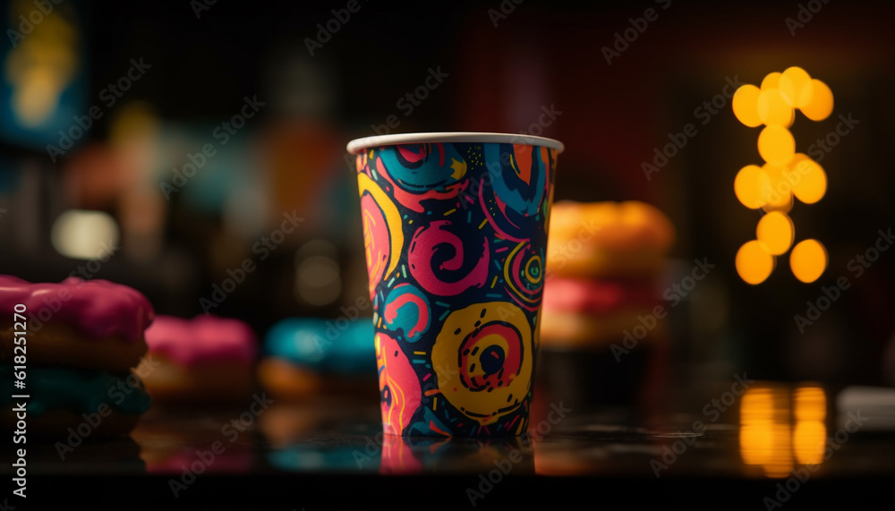 A dark chocolate bar, a cappuccino mug generated by AI A dark chocolate bar, a cappuccino mug generated by AI