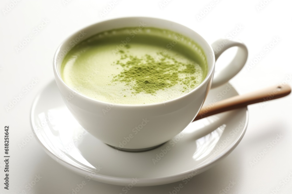 Green matcha tea drink on white background, AI Generated Green matcha tea drink on white background, AI Generated
