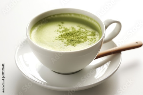 Green matcha tea drink on white background, AI Generated