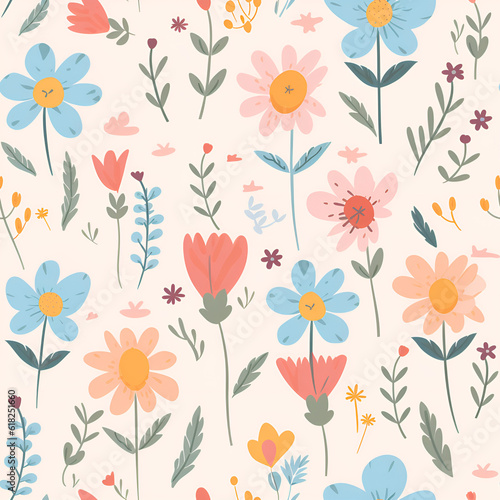 seamless pattern with flowers leaf decoration AI generated