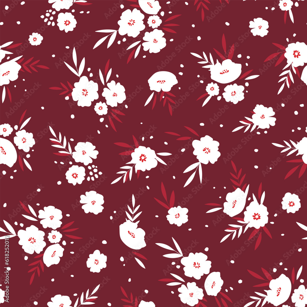 Seamless floral pattern based on traditional folk art ornaments. Colorful flowers on color background. Scandinavian style. Sweden nordic style. Vector illustration. Simple minimalistic pattern Seamless floral pattern based on traditional folk art ornaments. Colorful flowers on color background. Scandinavian style. Sweden nordic style. Vector illustration. Simple minimalistic pattern