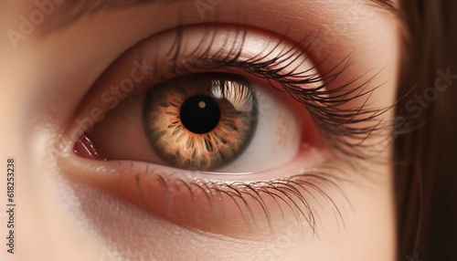 Caucasian woman green eyes stare sensually at camera generated by AI