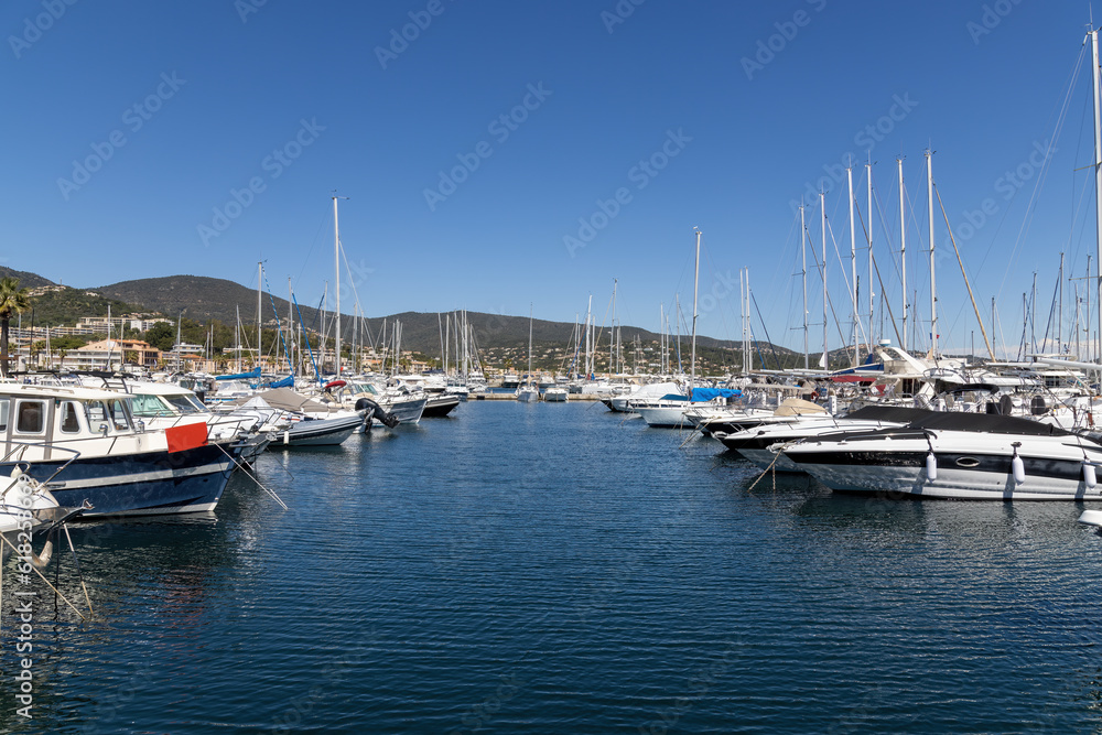 Cavalaire-sur-Mer, marina with yachts in Provence-Alpes-Côte d'Azur region, France
