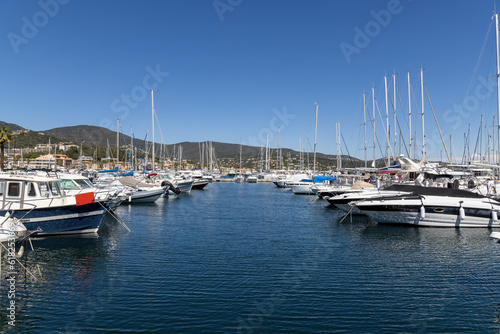 Cavalaire-sur-Mer, marina with yachts in Provence-Alpes-Côte d'Azur region, France