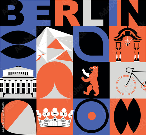 Berlin culture travel set, video split screen, famous architecture in flat design. Business travel, tourism concept clipart. Image for presentation, banner, website, advert, flyer, roadmap, icon