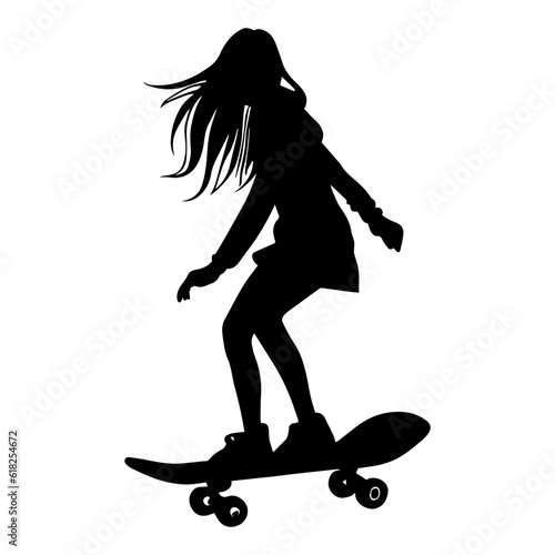Vector illustration. Silhouette of a girl riding a skateboard.