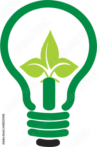 Green Bulb with leaf inside. Green eco environment friendly energy saving bulb. Editable vector, easy to change color or size. eps 10.