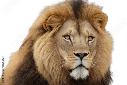 Lion, close up, looking into distance, isolated on white transparent background, AI Generate © jersonordavid